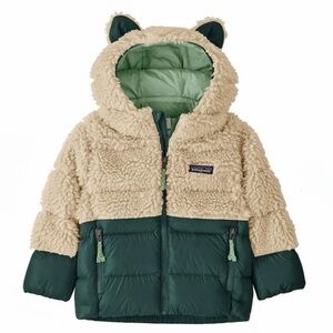 Patagonia Baby Hi-Loft Furry Friends Coat - Green and Cream Fleece 6-12 months